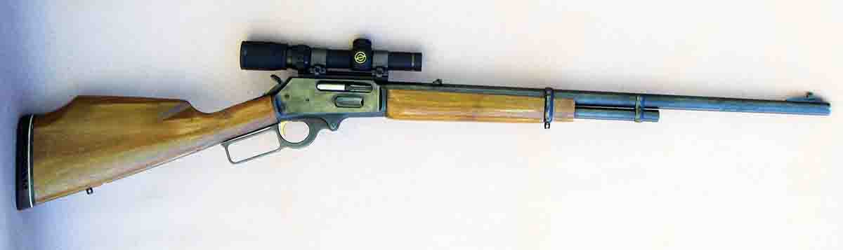 The original Marlin Model 444 produced from 1965 through 1971 featured a 24-inch barrel, straight-finger lever, high comb stock, twin barrel bands and Micro-Groove rifling with a 1:38 twist.